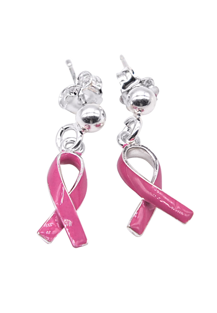 Pink Enamel Ribbon Earrings