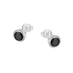 Madelhari Black Onyx Round Bezel Silver Stud Earrings
