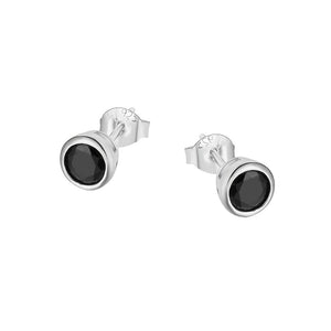 Madelhari Black Onyx Round Bezel Silver Stud Earrings