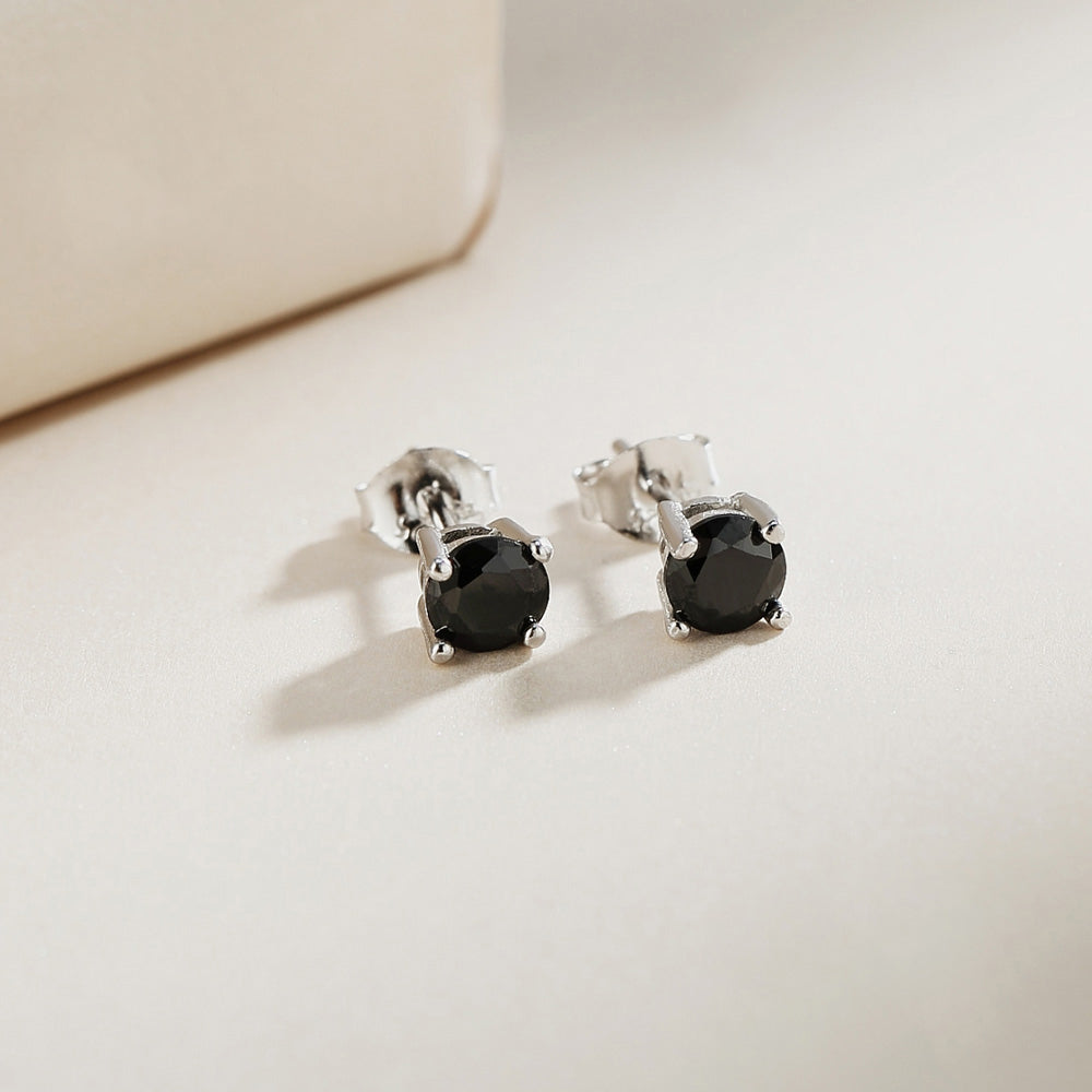 Magnild Black Onyx with Round Four Prong Silver 925 Sterling Silver Stud Earrings Philippines | Silverworks