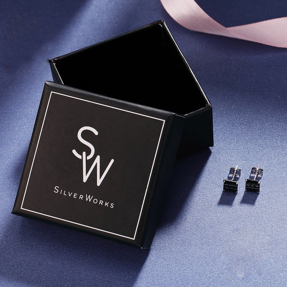 
                
                    Load image into Gallery viewer, Mal Black Onyx Square Cut 925 Sterling Silver Stud Earrings Philippines | Silverworks
                
            