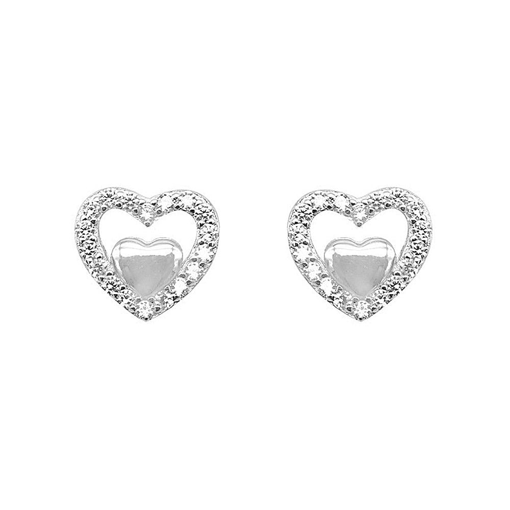 Novalee Heart Silver Stud Earrings with Cubic Zirconia