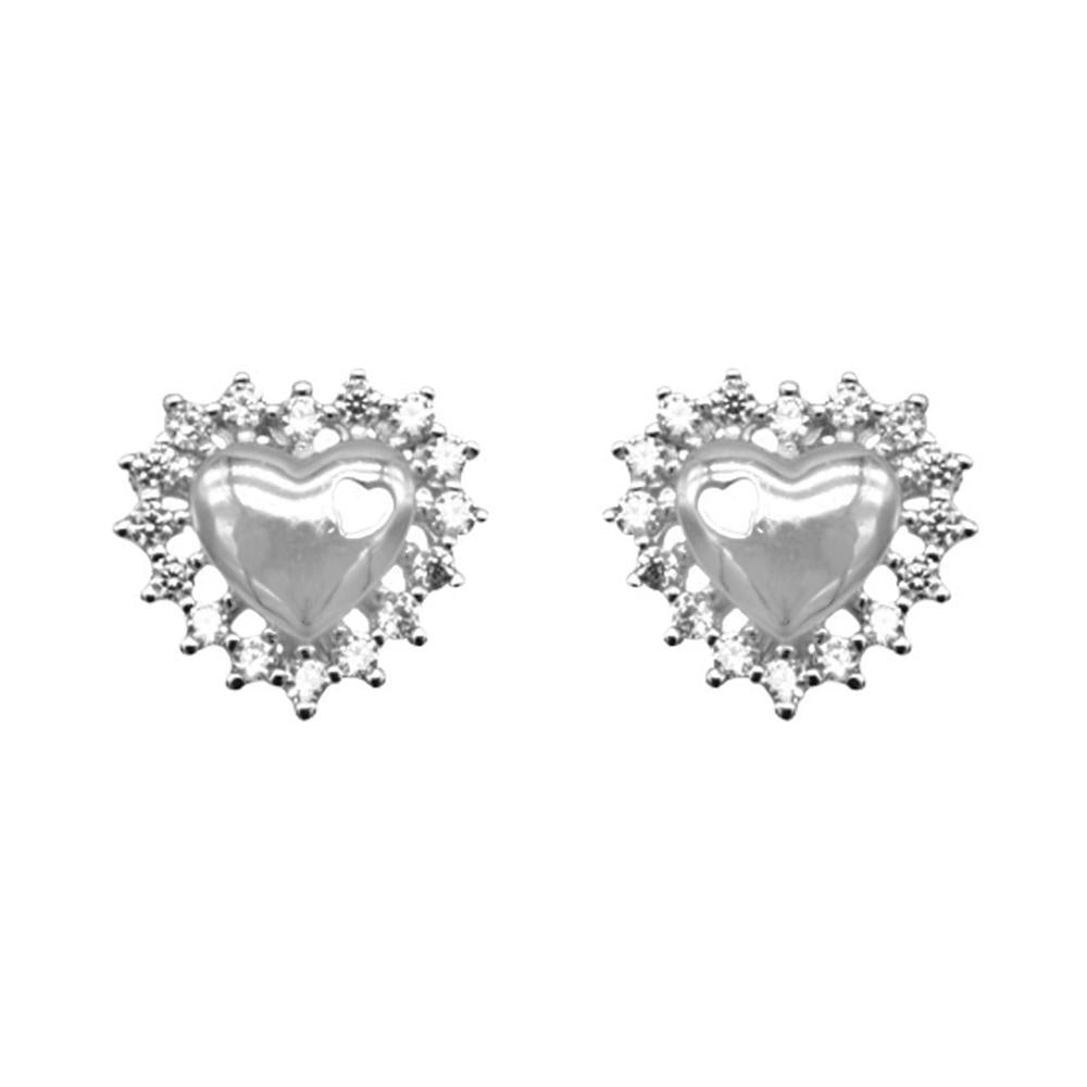 Noralie Heart Silver Stud Earrings with Cubic Zirconia