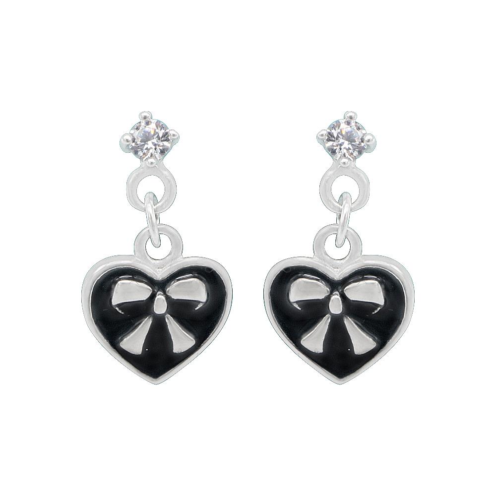 Nazli Ribbon Heart with Cubic Zirconia 925 Sterling Silver Dangling Earrings Philippines | Silverworks