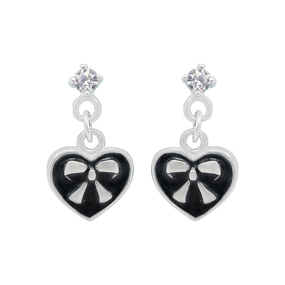 Nazli Ribbon Heart Silver Dangling Earrings with Cubic Zirconia