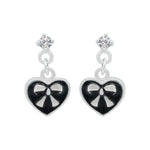 Nazli Ribbon Heart Silver Dangling Earrings with Cubic Zirconia