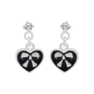 Nazli Ribbon Heart with Cubic Zirconia 925 Sterling Silver Dangling Earrings Philippines | Silverworks