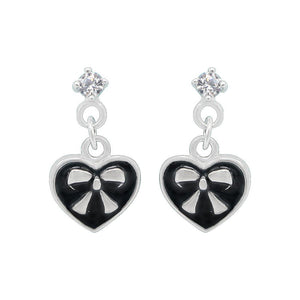 Nazli Ribbon Heart with Cubic Zirconia 925 Sterling Silver Dangling Earrings Philippines | Silverworks