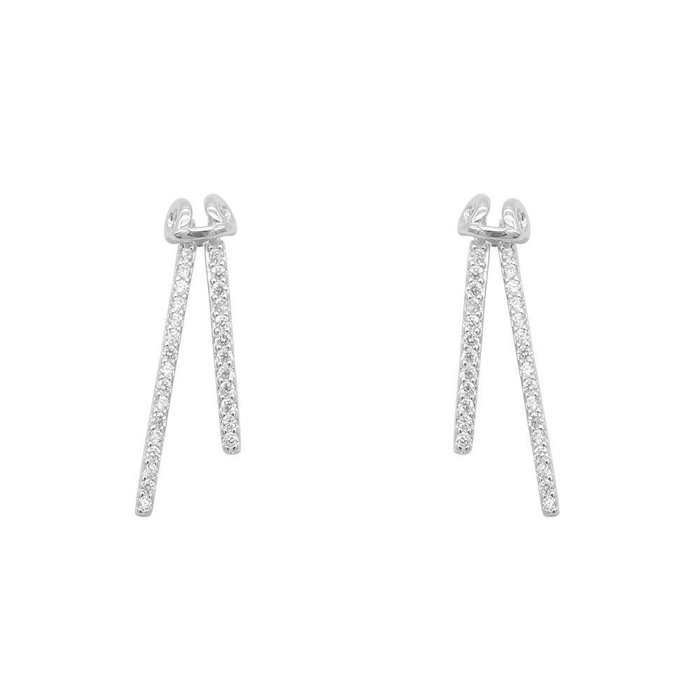 Nazneen Drop Bar Silver Stud Earrings with Zirconia Stones