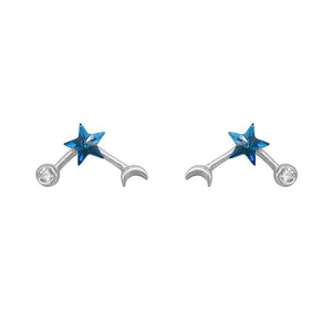 Nastia Blue Star,  Circle and Moon with Zirconia Stones 925 Sterling Silver Stud Earrings Philippines | Silverworks