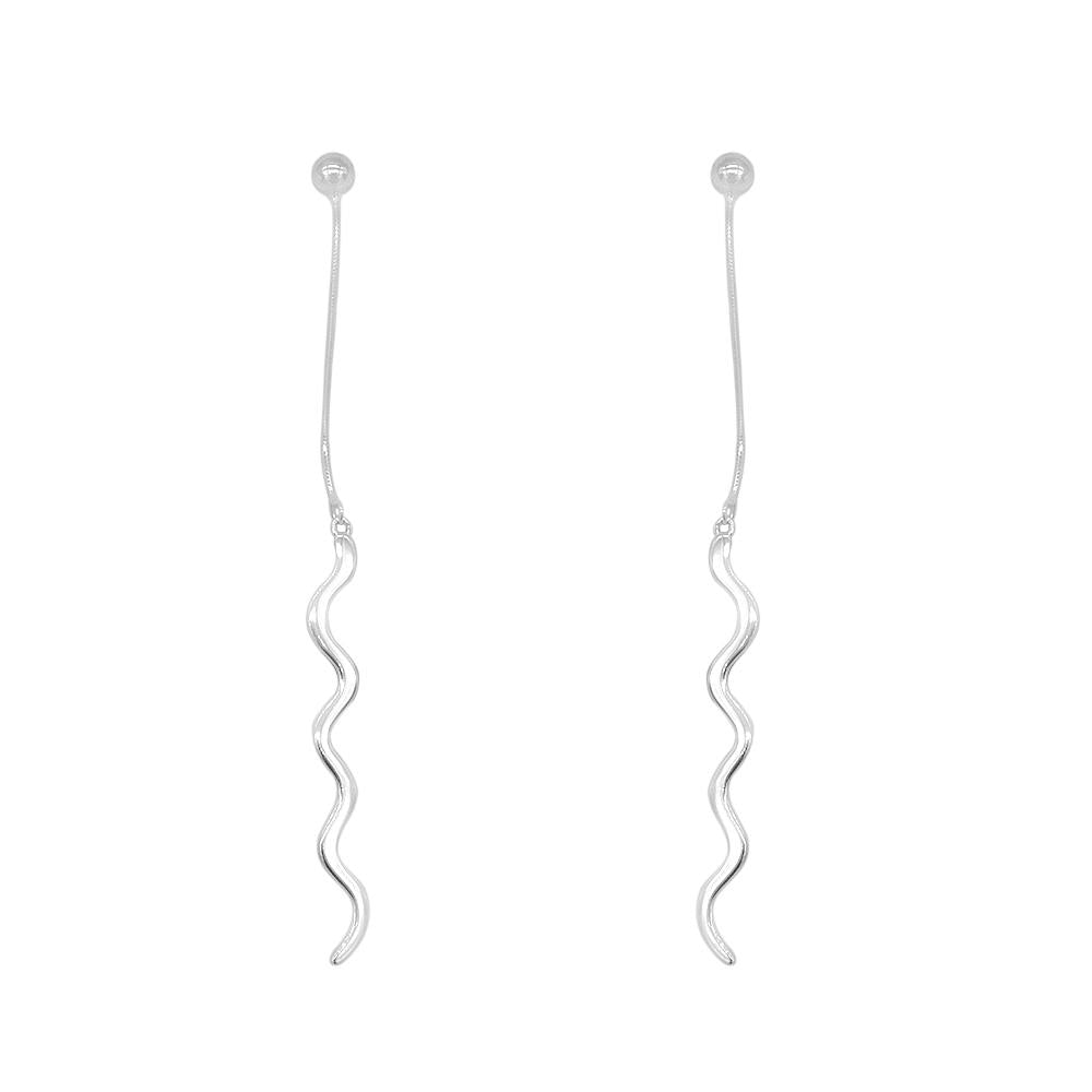 Maison Ball Silver Stud Earrings With Long Drop Snake