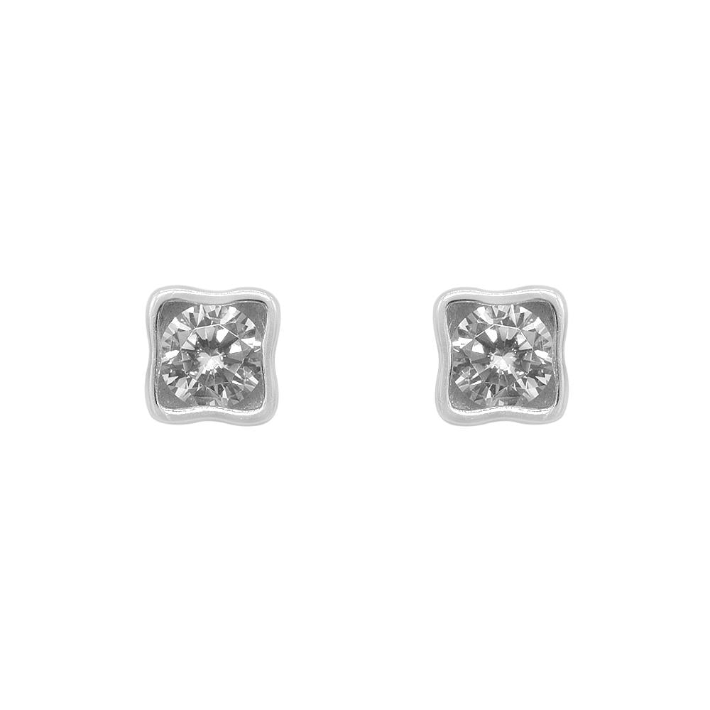 Neenah Bent Square Silver Bezel Earrings with Zirconia Stones