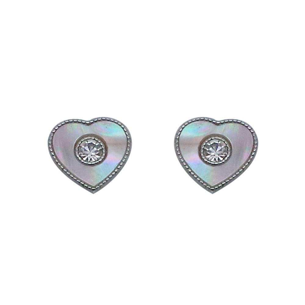 Nannie Heart Silver Stud Earrings with Pearls and Zirconia Stones