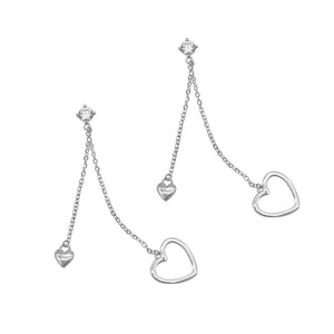 4 Prong CZ with Chained Puff and Open Heart Drop Earrings 925 Sterling Silver Philippines | Silverworks 