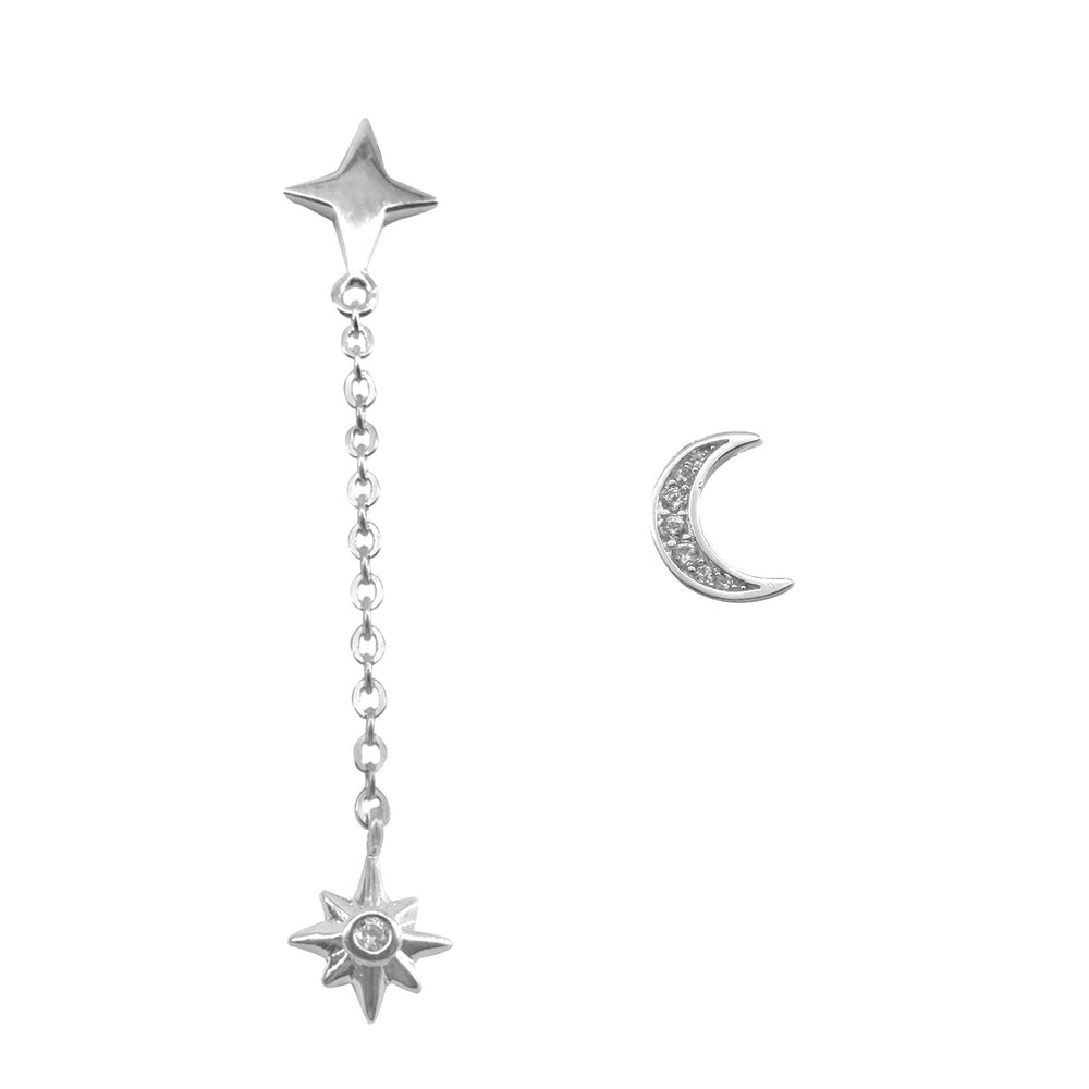 
                
                    Load image into Gallery viewer, Monroe Mismatching Moon and Star 925 Sterling Silver Drop Earrings Philippines | Silverworks
                
            