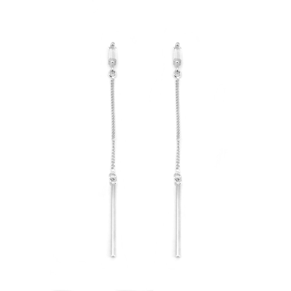 Emerald Cut Cubic Zirconia with Drop Bar 925 Sterling Silver Earrings Philippines | Silverworks