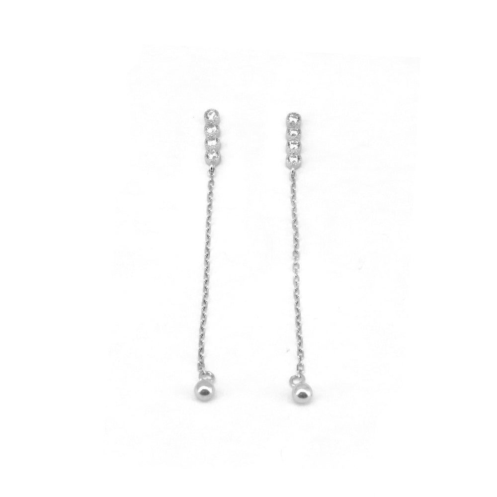 4 Cubic Zirconia with Chained Trendy Drop Ball Earrings Philippines | Silverworks