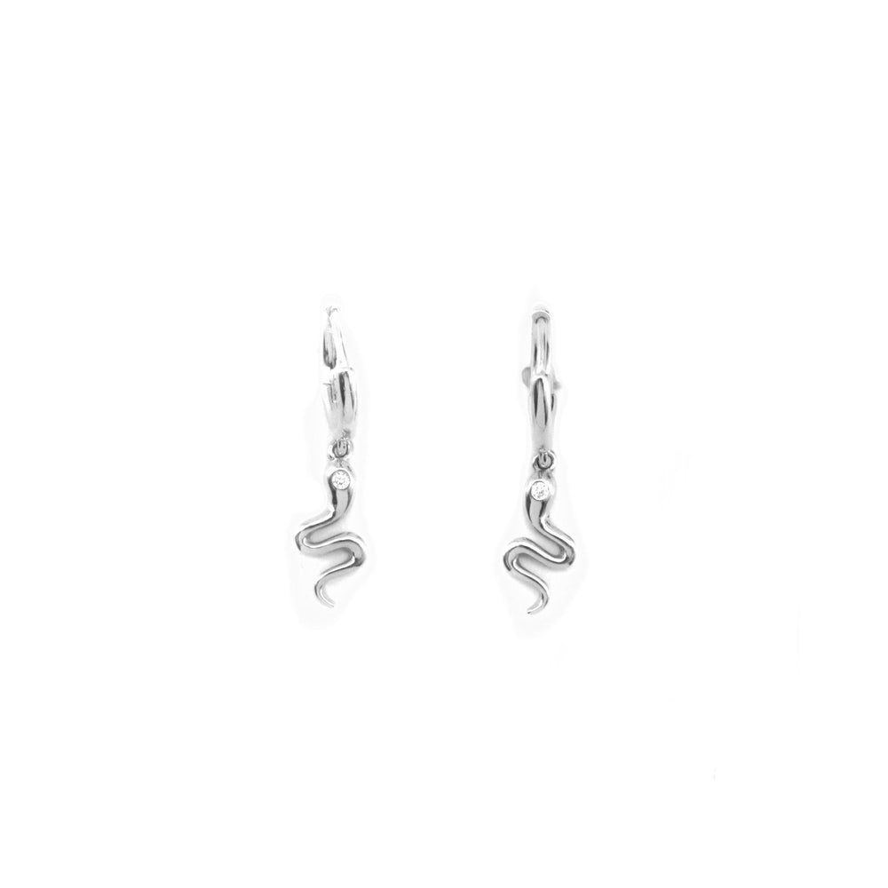 
                
                    Load image into Gallery viewer, Slithering Snake with Zirconia in Hoop 925 Sterling Silver Earrings Philippines | Silverworks
                
            