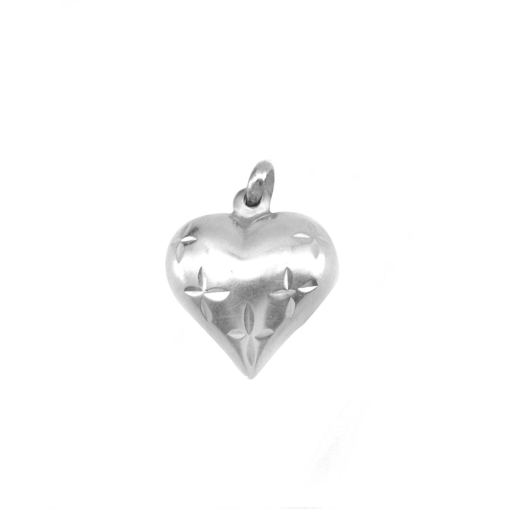 Ping Puff Heart & Cross Engraved 925 Sterling Silver Pendant | SilverWorks