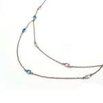 Pink and Blue Beads Silver Necklace For Women
