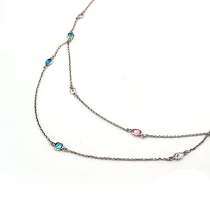 Rolo Chain with Pink and Blue Beads 925 Sterling Silver Necklace Philippines | Silverworks