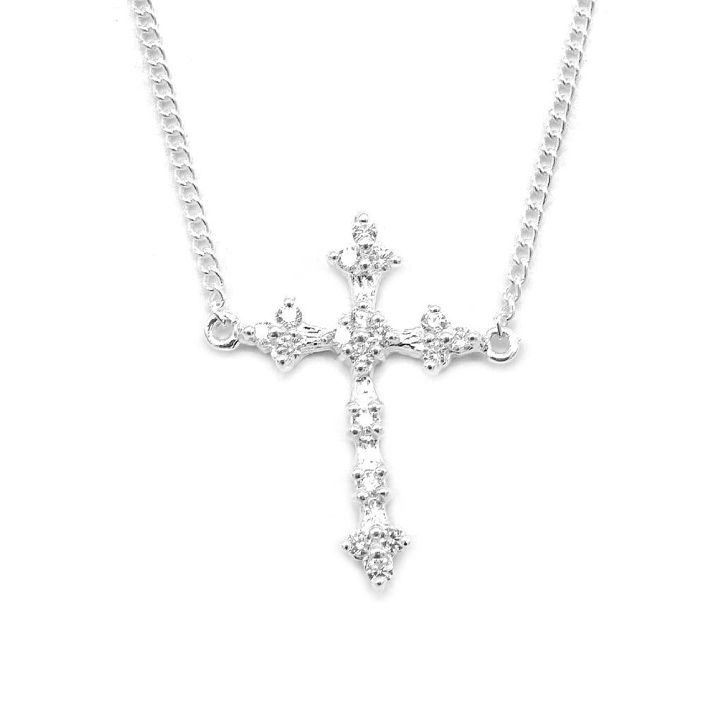 Hialeah Cross Silver Necklace with Zirconia Stones