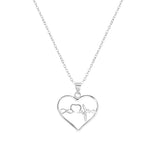 Henia Infinity,  Heart and Pulse in Open Heart Silver Necklace with Rolo Chain