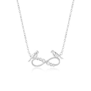 Havva Infinity and Love Birds with Zirconia Stones and Rolo Chain 925 Sterling Silver Necklace Philippines | Silverworks