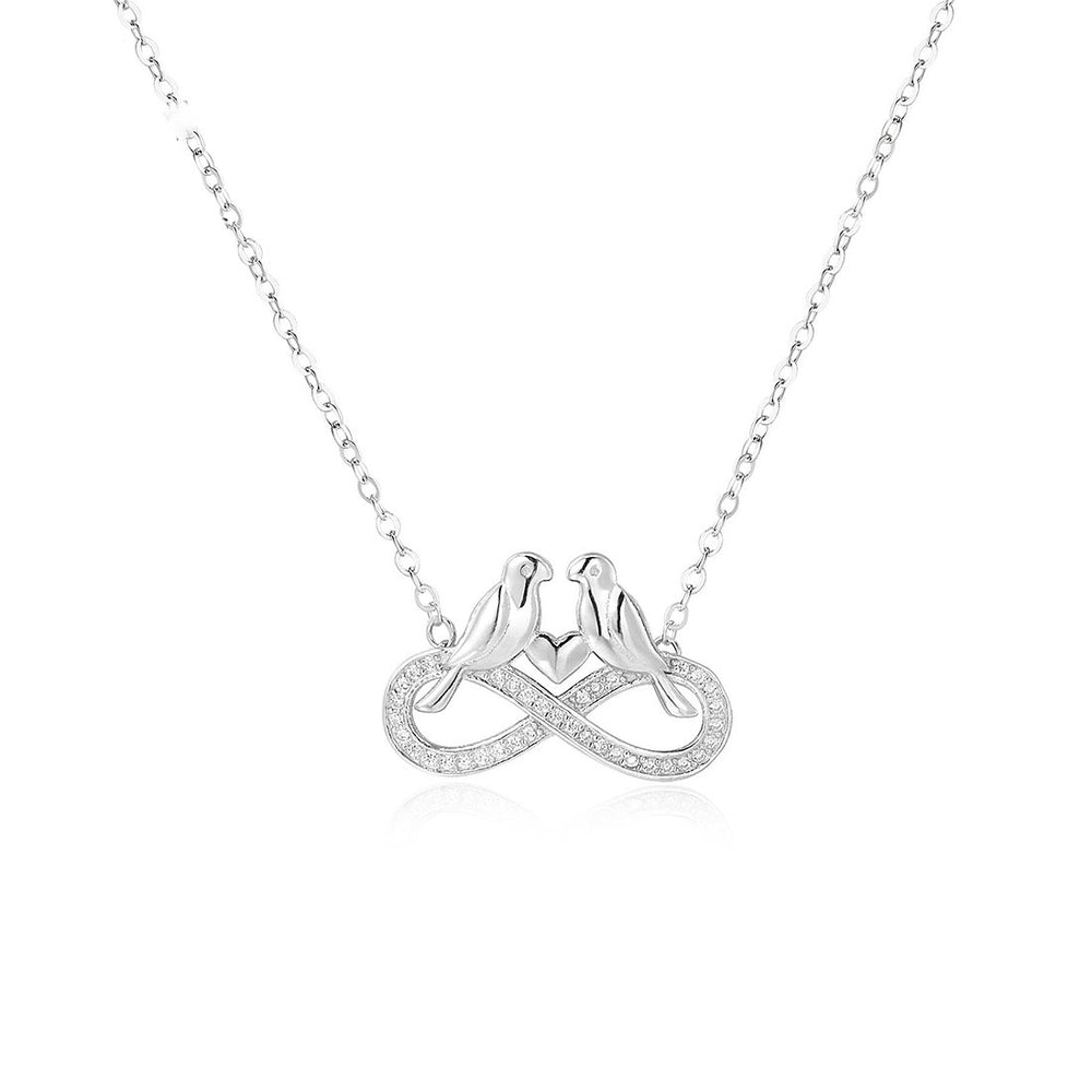 Hatty Open Infinity & Love Birds 925 Sterling Silver Pendant Necklace | SilverWorks