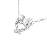 Halimeda Open Heart Lasso and Butterfly Silver Necklace with Zirconia Stones
