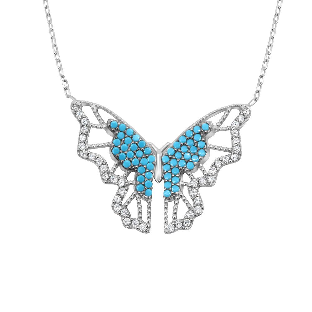 Hudgens Butterfly Turquoise Silver Necklace For Women