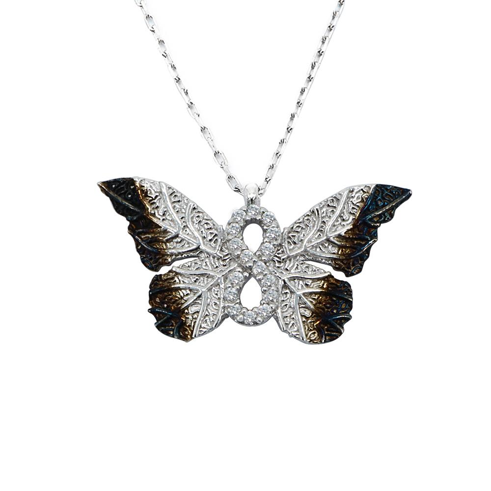 
                
                    Load image into Gallery viewer, Haili Silver Butterfly Infinity Necklace
                
            