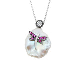 Helia Dragonfly in Baroque Pearl Silver Necklace For Women