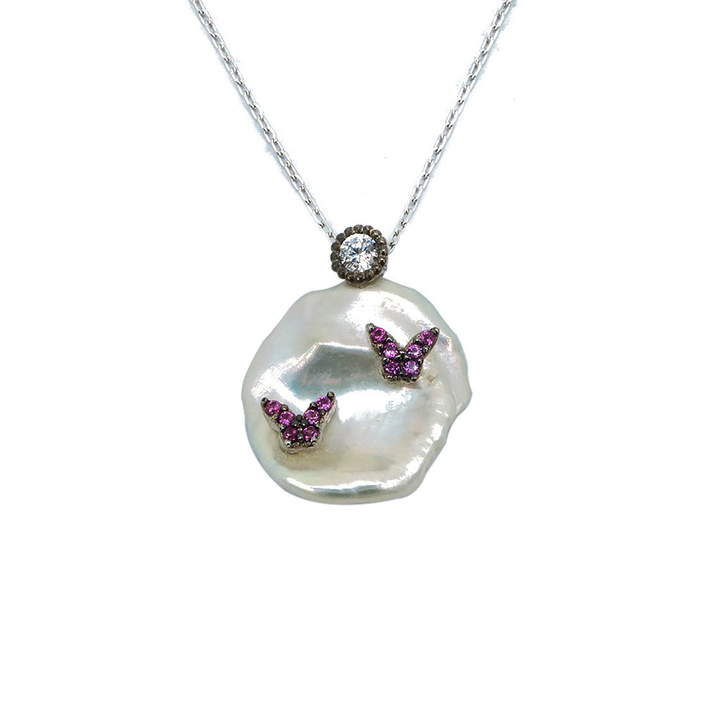 
                
                    Load image into Gallery viewer, Huguette Pink Butterfly in Baroque Pearl 925 Sterling Silver Necklace Philippines | Silverworks
                
            
