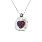 Hudson Pink Heart in Baroque Pearl Silver Necklace For Women