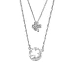 Hattie Layered Silver Necklace with Clover Pendant