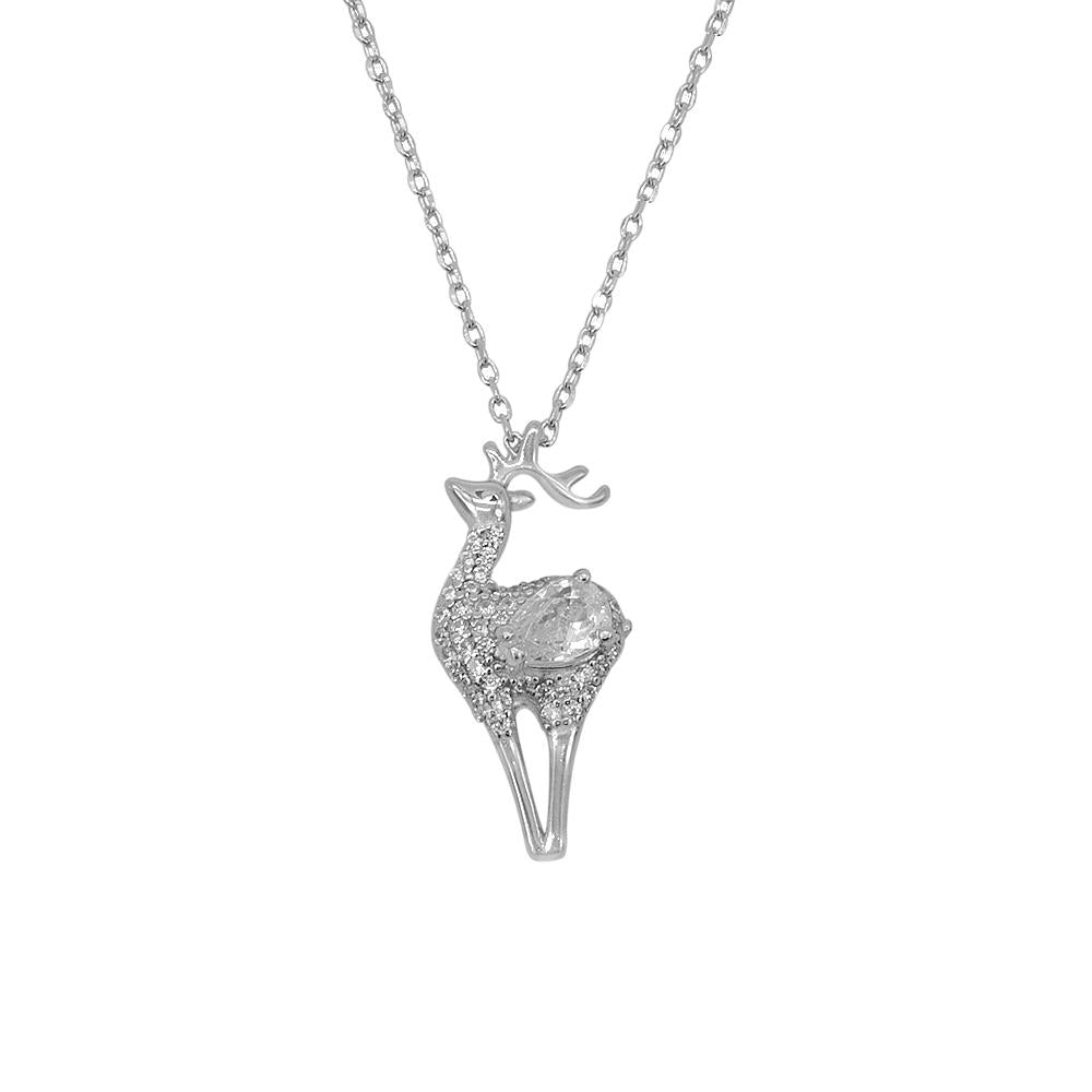 Hallie Reindeer Silver Necklace with Zirconia Stones