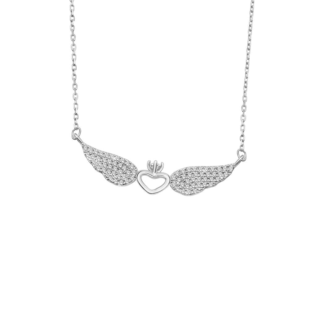 Holly Silver Necklace with Winged Crown Heart Pendant