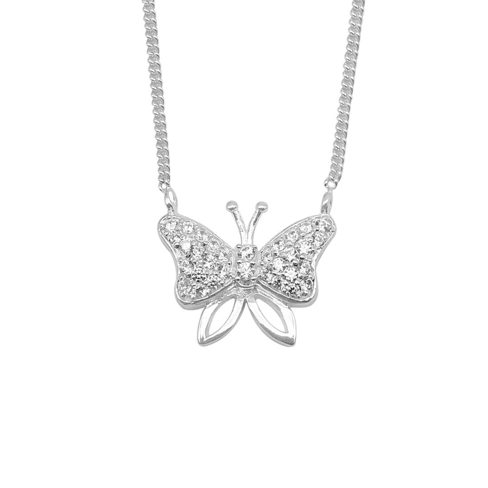 Hollie Pave Butterfly Silver Necklace For Women