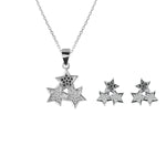 Sevana Connected Stars Silver Earrings and Necklace Set with Onyx and Cubic Zirconia stones