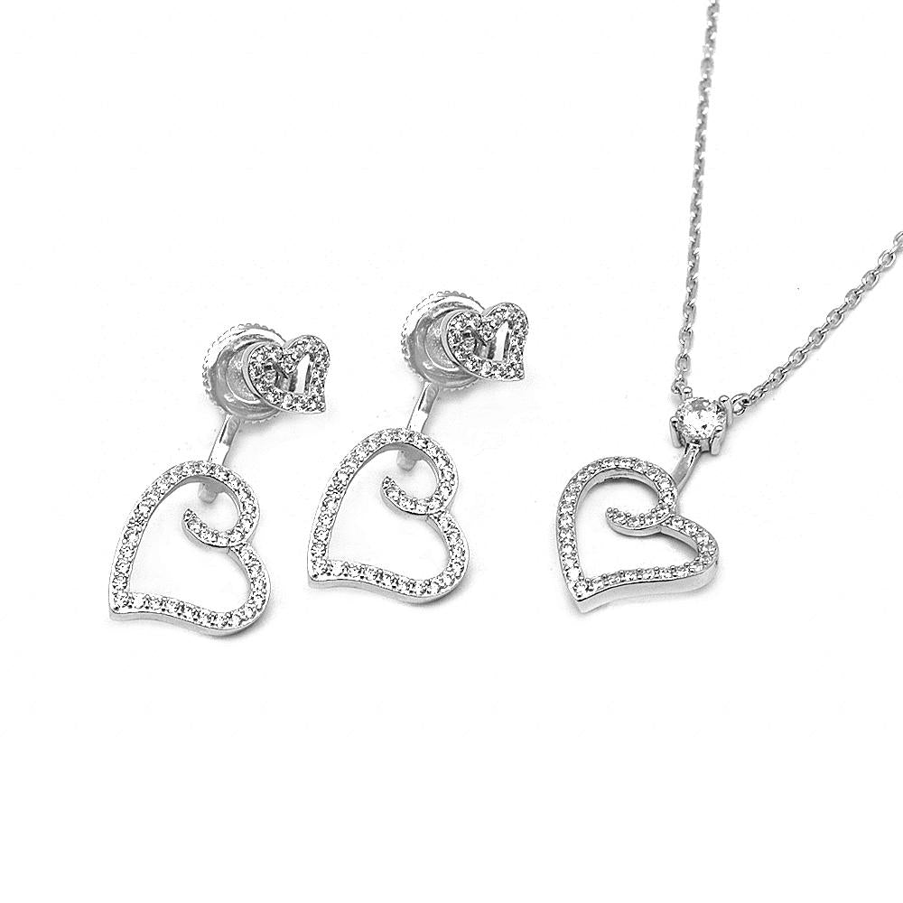 Sonia Swirl Heart Silver Earrings and Necklace Set with Cubic Zirconia 925 Sterling Silver Jewelry Set Philippines | Silverworks