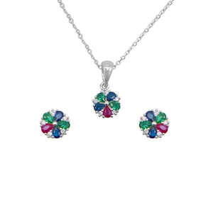 Multicolored 5 Petal Flower 925 Sterling Silver Jewelry Set Philippines | Silverworks