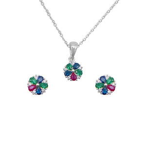 Multicolored 5 Petal Flower 925 Sterling Silver Jewelry Set Philippines | Silverworks