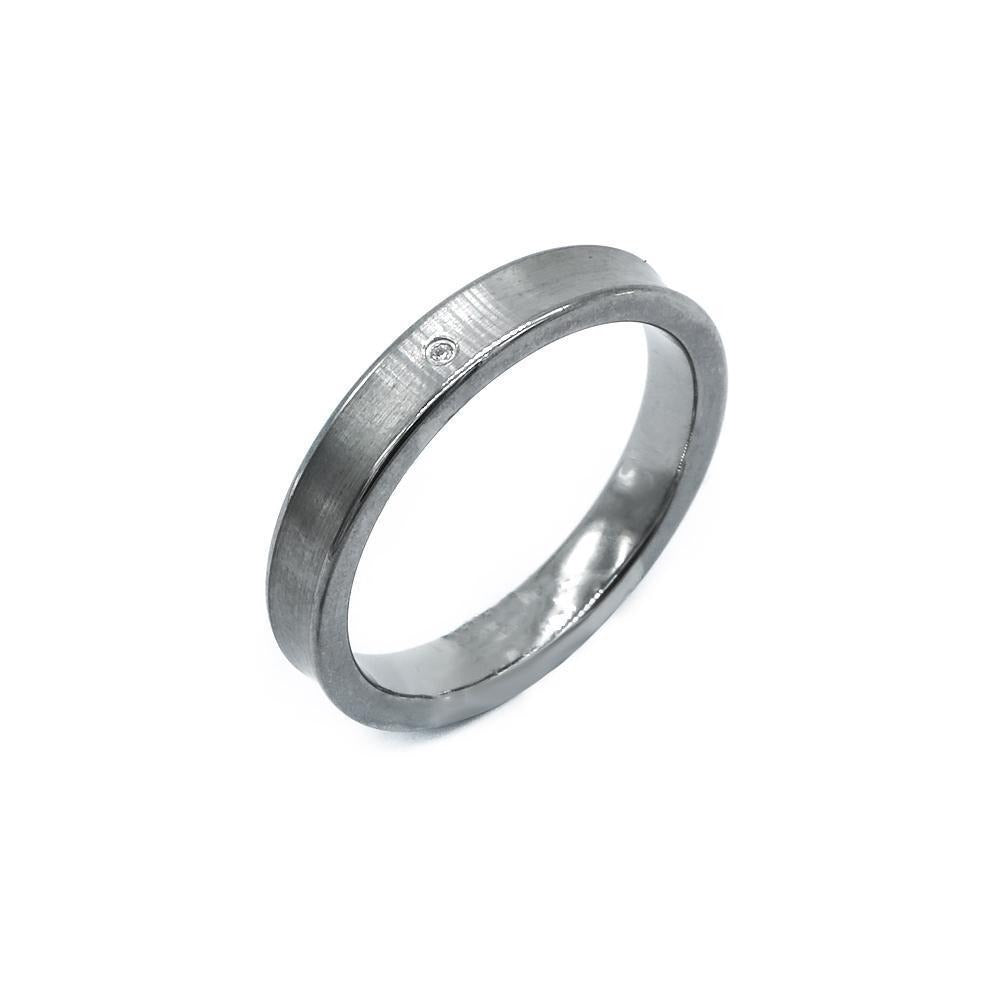 Satin Finish Silver Tungsten Ring with Diamond | Silverworks