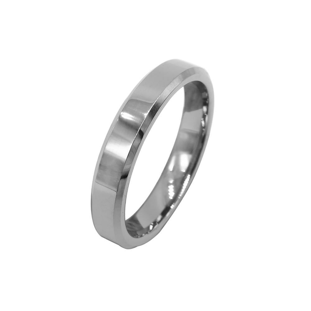 Matte Flat with Beveled Edges Silver Tungsten Ring | Silverworks