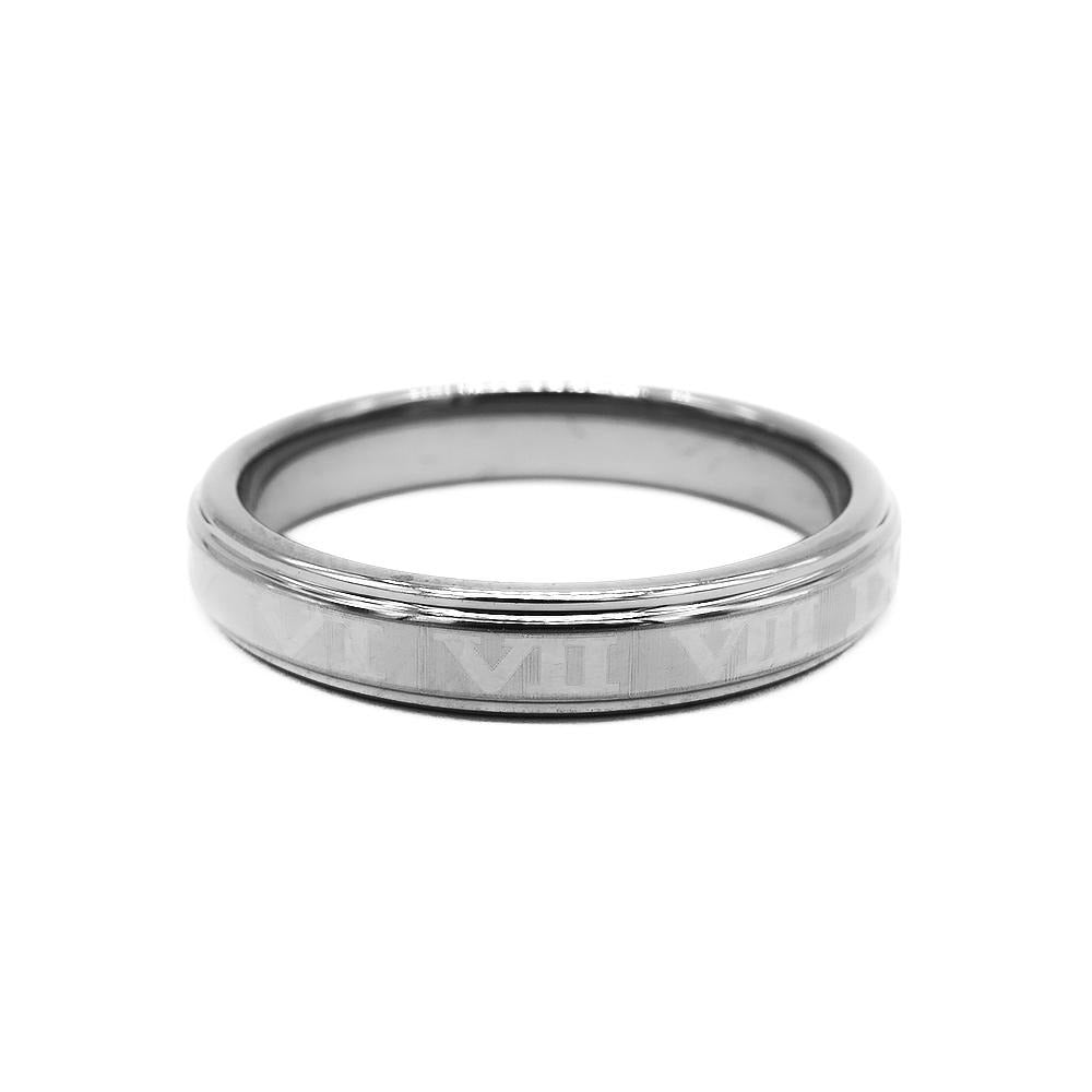 
                
                    Load image into Gallery viewer, Romantic Roman Numeral Etched Silver Tungsten Ring | Silverworks
                
            