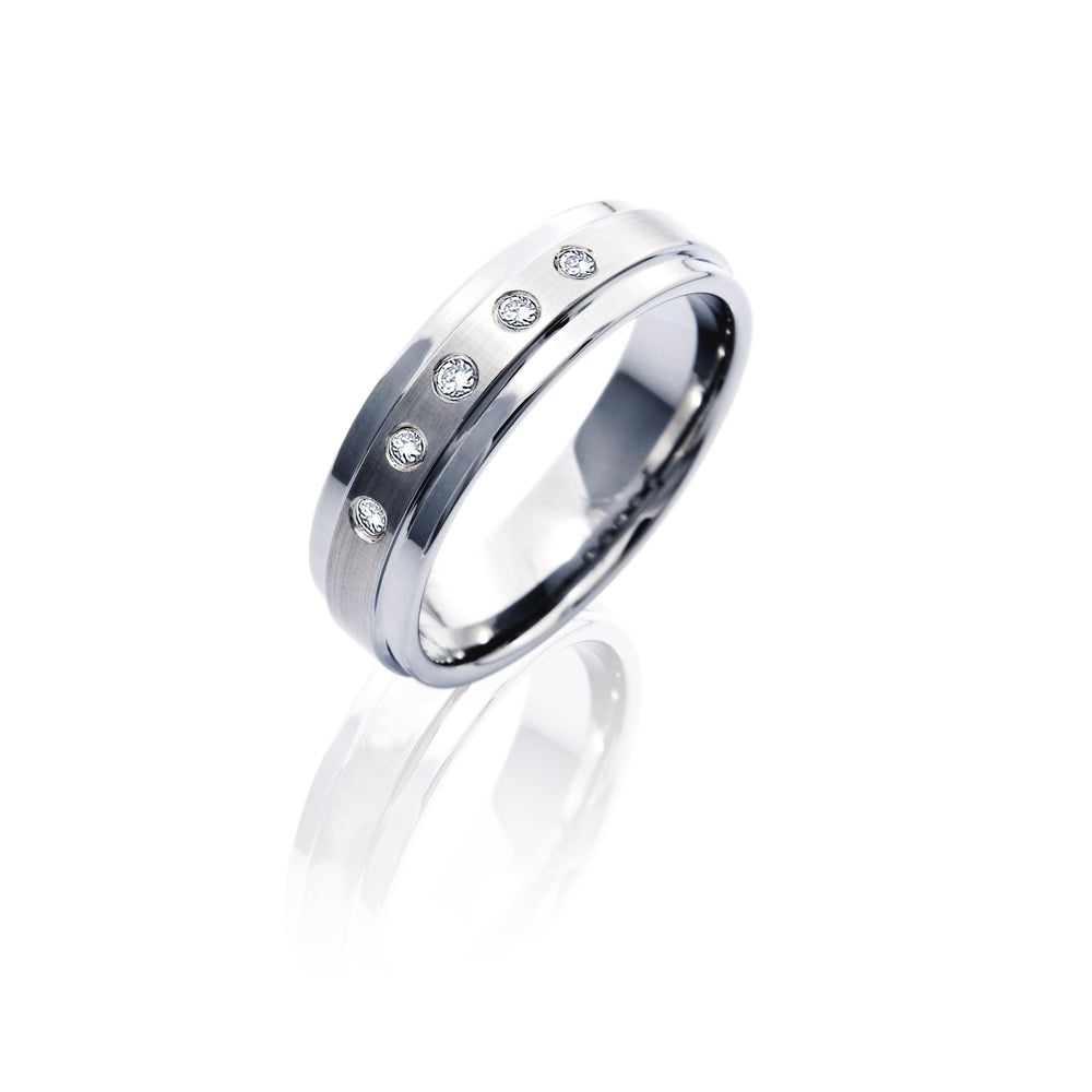 Supreme Classic Silver Tungsten Ring with Five Rowed Diamonds