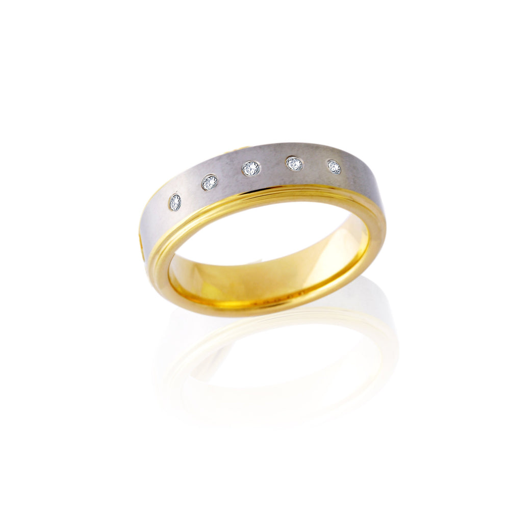 Taylor Two-Tone Five Diamonds Tungsten Wedding Ring | SilverWorks 