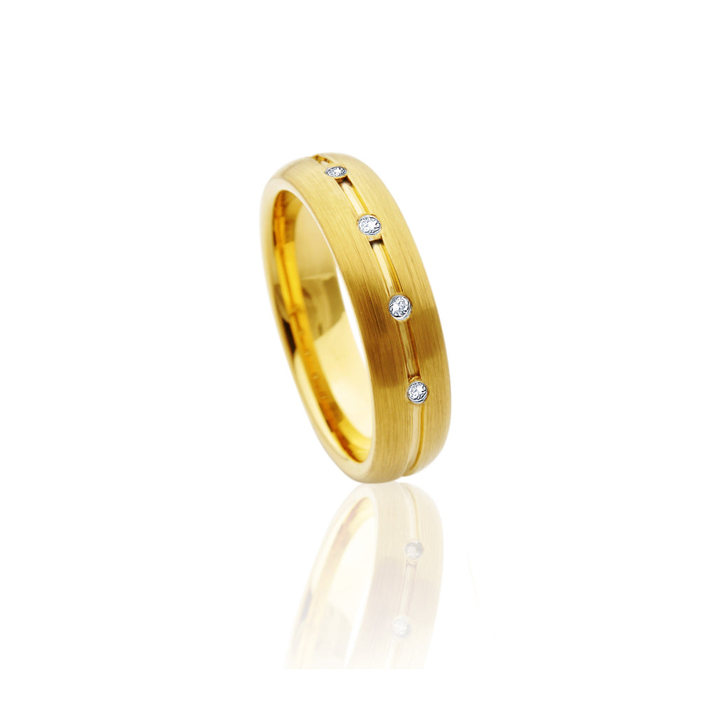 All Gold Tungsten Ring with Diamonds in Five Rows - Tungsten Rings | Silverworks