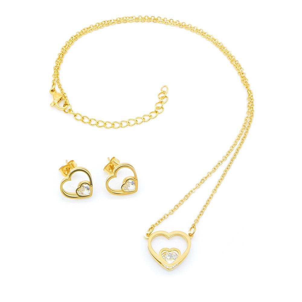 Double Open Heart Earrings and Necklace Set